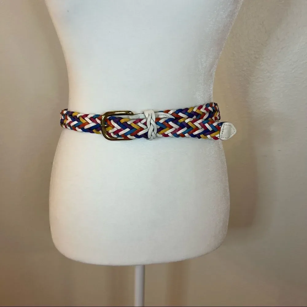 Vintage Capezio Argentina Woven Braided Leather Belt Multi-Color Small
